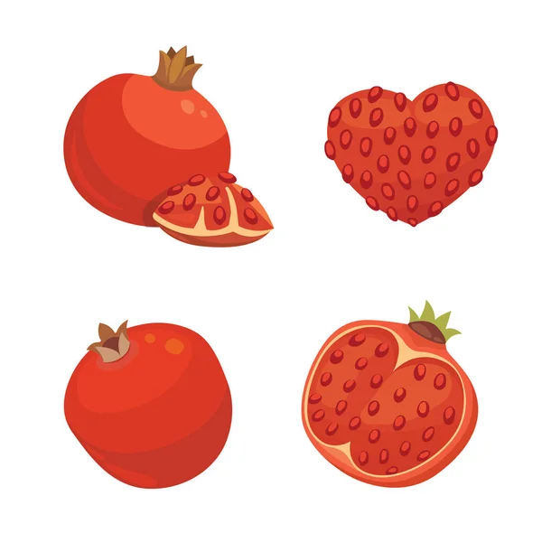Fresco succoso maturo melograno frutta whith foglia vettore illustrazione — Vettoriale Stock