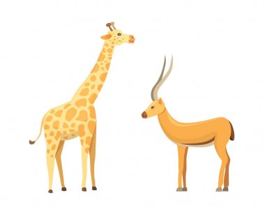 Afrika hayvanları vektör set karikatür. Antilop ve zürafa.