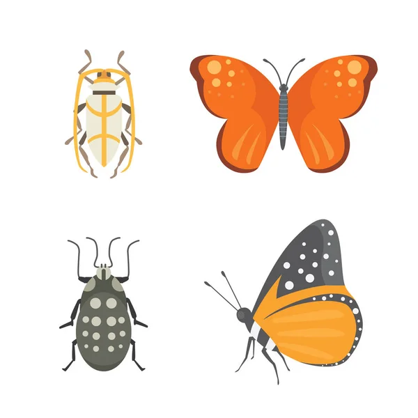 Zestaw różnych owadów w stylu cartoon. Kolekcję motyli i chrząszczy. — Wektor stockowy