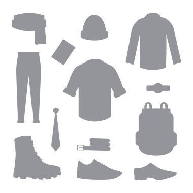 Soğuk sezon için çeşitli giyim ve ayakkabı koleksiyonu. Mens sonbahar bak. Bayan giyim seti.