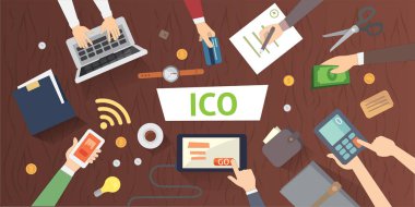 Bu başlangıç crowdfunding. Blockchain ICO vektör çizim.