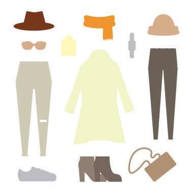 Bayan giyim ayarlayın. Sonbahar kış koleksiyonu ayakkabı.