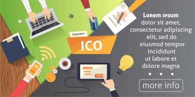 Bu başlangıç crowdfunding. Blockchain ICO vektör çizim.