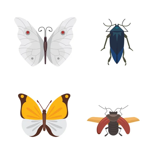 Σετ διαφορετικά έντομα στο στυλ του καρτούν. Συλλογή πεταλούδας και το σκαθάρι. — Διανυσματικό Αρχείο