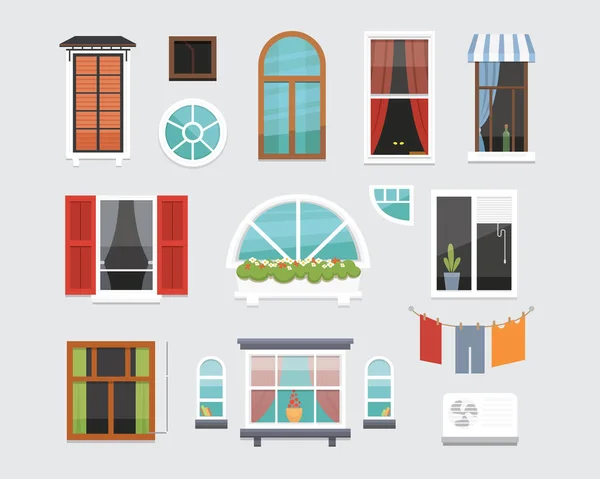 Diferentes ventanas interiores de varias formas de ilustración vectorial. Arquitectura diseño exterior o exterior vista, edificio y casa tema — Vector de stock