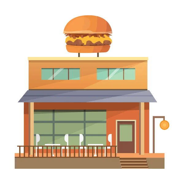 Wohnung kommerzielles Restaurant Gebäude Illustration - Burgerhaus — Stockvektor
