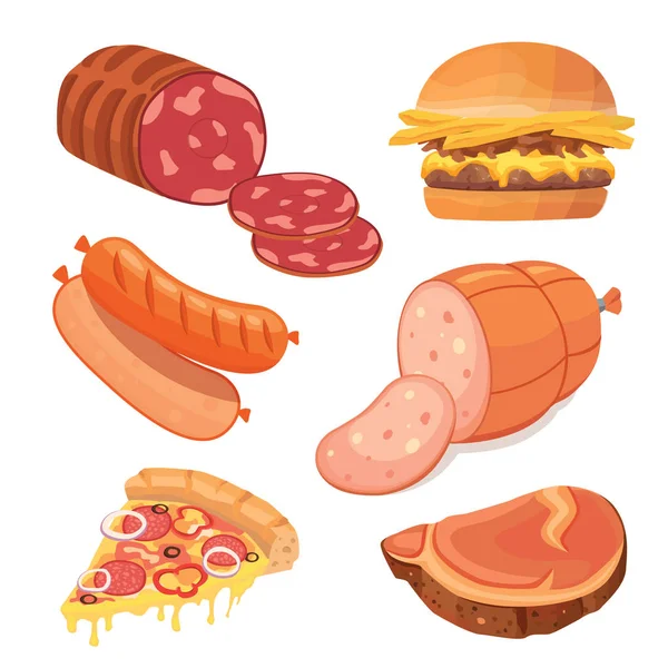 Fast food kött set vector mat ikoner — Stock vektor