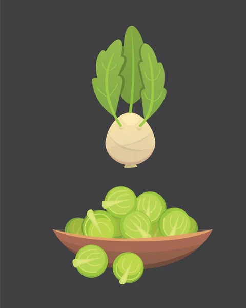 Set vecteur Chou et laitue. Brocoli vert de légumes, chou-rave, autres choux différents . — Image vectorielle