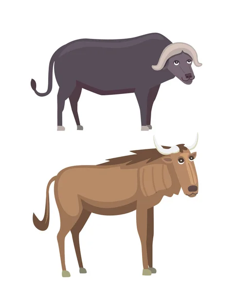 羚羊和水牛野生动物园孤立插图. — 图库矢量图片