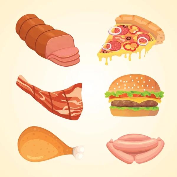 Comida rápida carne set vector alimentos iconos — Archivo Imágenes Vectoriales