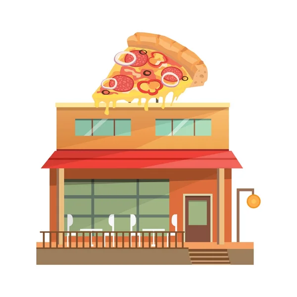 Pizza restaurang byggnad. Isolerade urban byggnad — Stock vektor