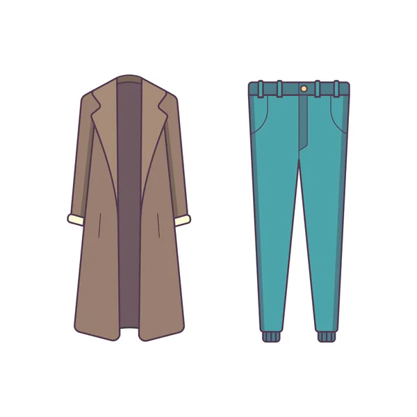 Roupas de inverno elegantes. Estilo e conceito de moda. Ilustração de arte de linha sazonal Outerwear —  Vetores de Stock