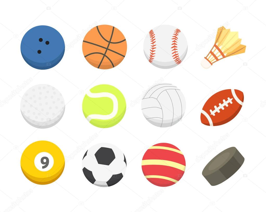 Vector cartoon colorful ball set. sport balls icons isolated