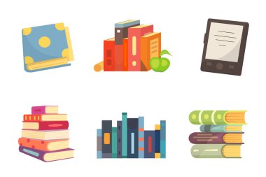 Kitaplar beyaz arka plan üzerinde vektör illüstrasyon izole karikatür tasarım stili olarak ayarla.