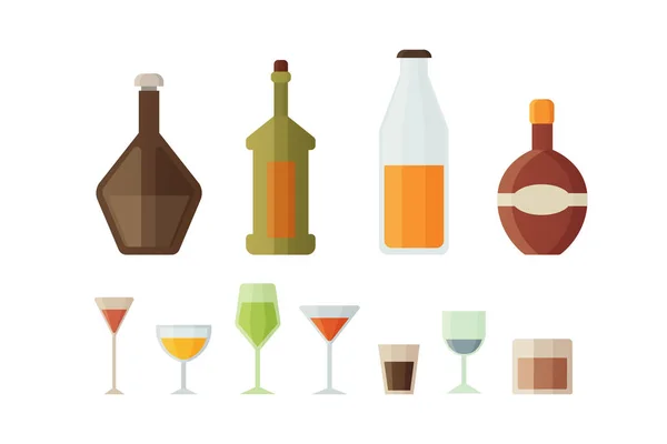 セット デザイン アルコールのボトルとグラスのベクトル図 — ストックベクタ