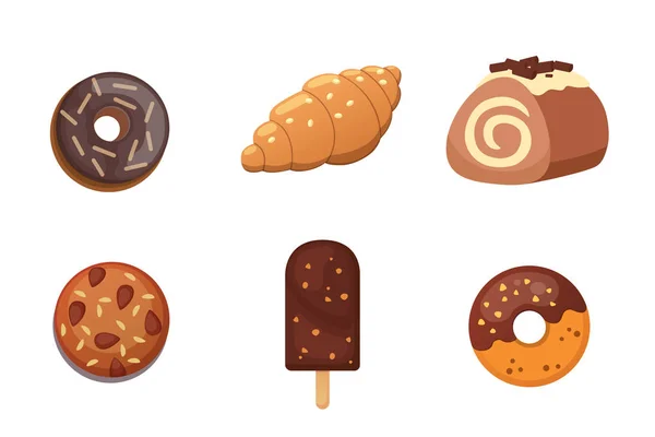 Iconos de postre dulce de chocolate. Vector alimenticio ecológico — Vector de stock