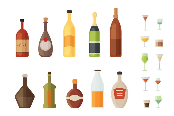 Scénografie alkohol lahví a sklenic vektorové ilustrace — Stockový vektor