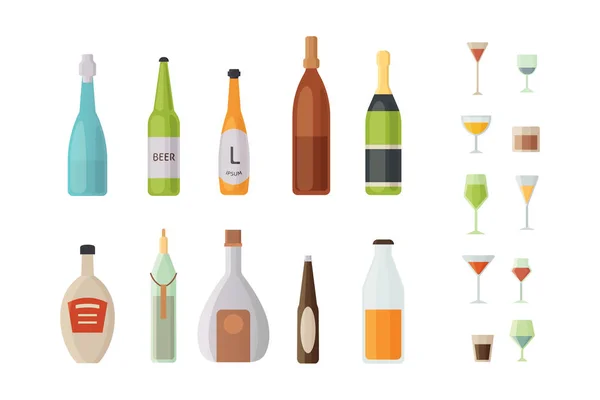 セット デザイン アルコールのボトルとグラスのベクトル図 — ストックベクタ