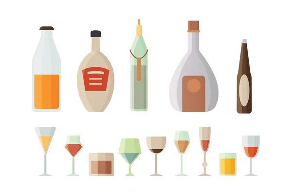 Definir design garrafas de álcool e óculos ilustração vetorial — Vetor de Stock
