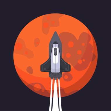 Roket gemisi ve mars çizgi film tarzı. Yeni işletmeler yenilik geliştirme düz tasarım Iconstemplate.