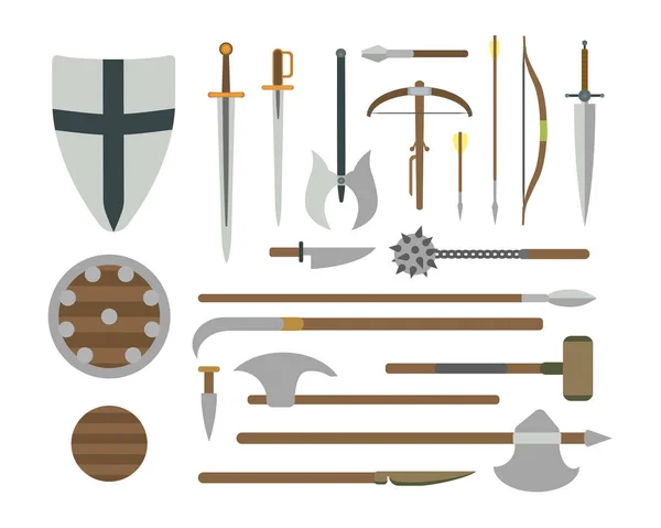 Набор векторных плоских иллюстраций к средневековому оружию . — стоковый вектор