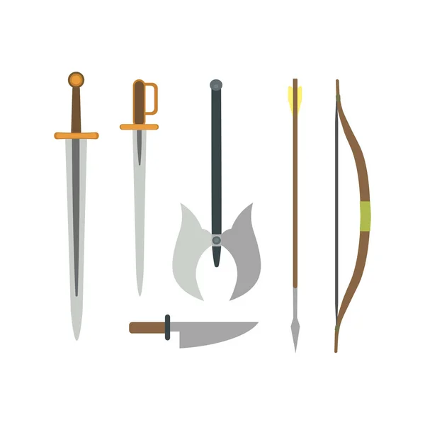 Set of different medieval weapons vector flat illustrations. — Stock Vector