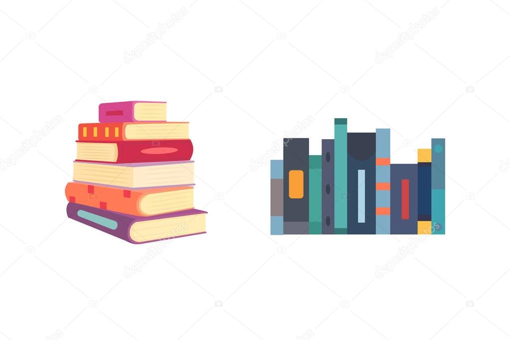 Books set in cartoon design style isolated on white background, vector illustration.
