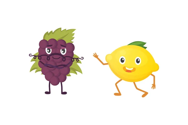 Conjunto de fruta de desenho animado bonito. Ilustração vetorial com personagens engraçados. Hora dos alimentos frescos . —  Vetores de Stock