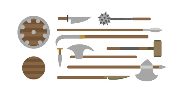 Conjunto de diferentes armas medievales vector ilustraciones planas . — Archivo Imágenes Vectoriales