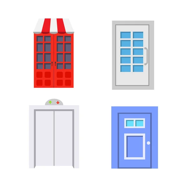 Impostare porta d'ingresso vista frontale. case ed edifici elemento vettoriale in stile cartone animato . — Vettoriale Stock