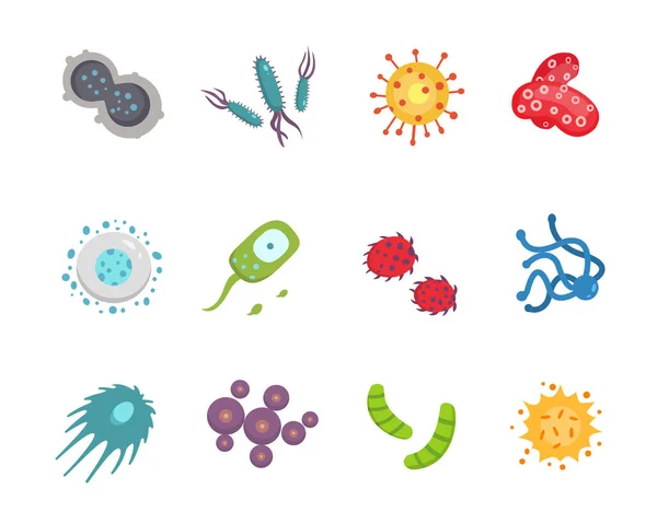 カラフルなウイルスのベクトル図を設定します。細菌や微生物の漫画のスタイルで. — ストックベクタ