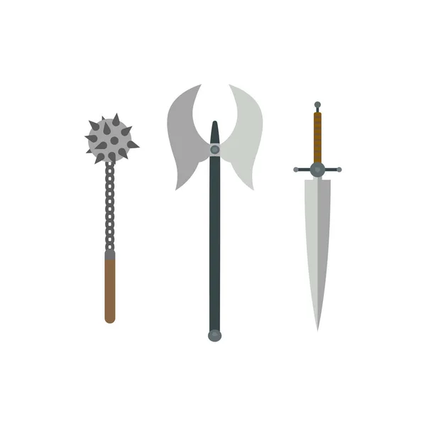 Serie di diverse illustrazioni piatte vettoriali di armi medievali . — Vettoriale Stock