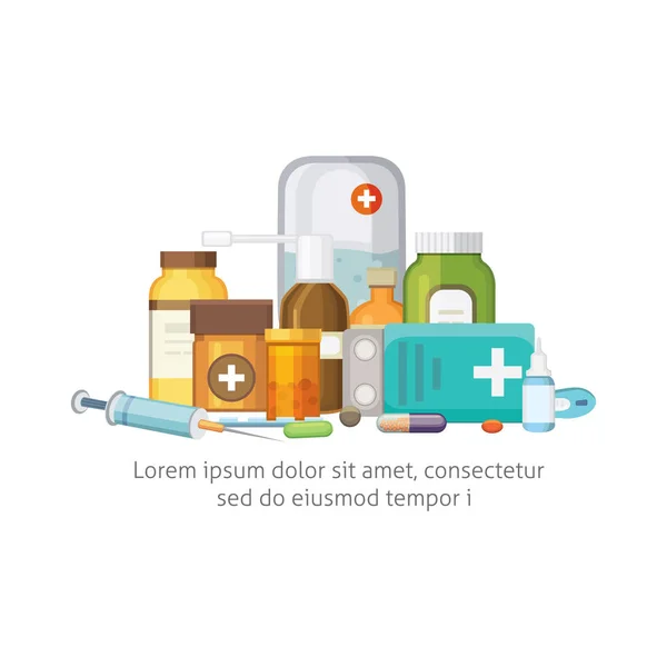 Concepto de farmacia con píldoras Cápsulas . — Vector de stock