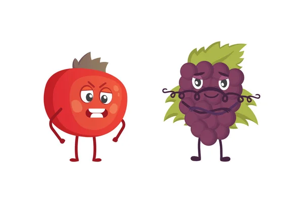 Conjunto de frutas de dibujos animados lindo. Ilustración vectorial con personajes divertidos. Divertido tiempo de comida fresca . — Archivo Imágenes Vectoriales
