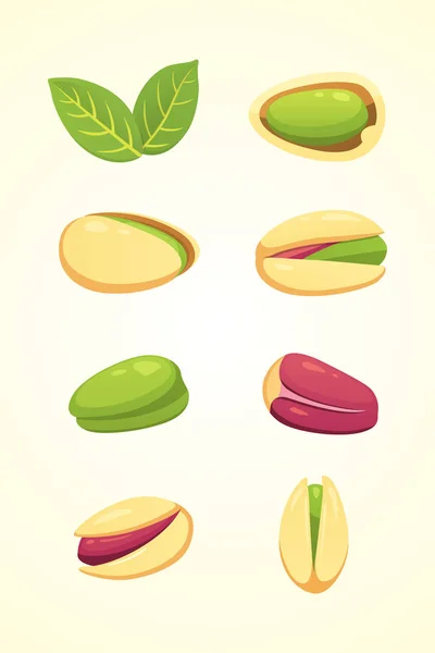 Set illustration vectorielle écrou pistache dans le style dessin animé. Aliments biologiques . — Image vectorielle