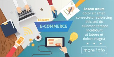 Düz stil çevrimiçi e-ticaret simgeler. Mobil mağaza banner Web sayfası tasarımı ile alışveriş sepeti ve satış öğeler