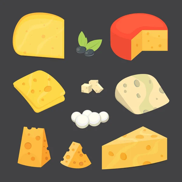 Tipi di formaggio. icone di illustrazione vettoriale stile cartone animato . — Vettoriale Stock