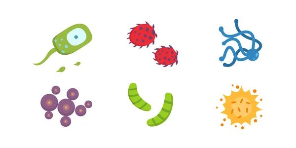 Set colorful viruses vector illustration. Bacteria and micro-organisms in cartoon style. — Stock Vector