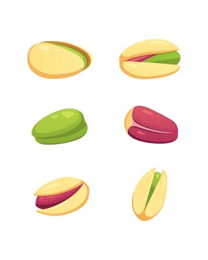 Antep fıstığı vektör çizim karikatür tarzı ayarlayın. Organik gıda.