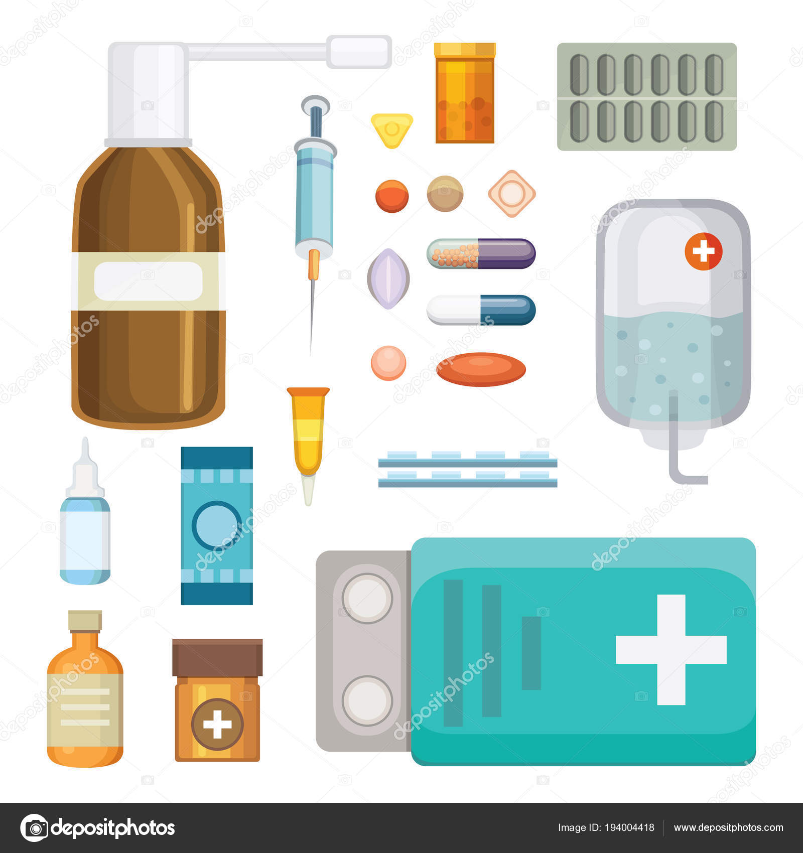 Vetores de Medicamentos De Desenhos Animados Diferentes Médicos