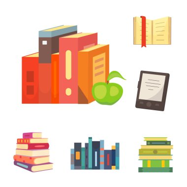 Kitaplar beyaz arka plan üzerinde illüstrasyon izole karikatür tasarım stili olarak ayarla.