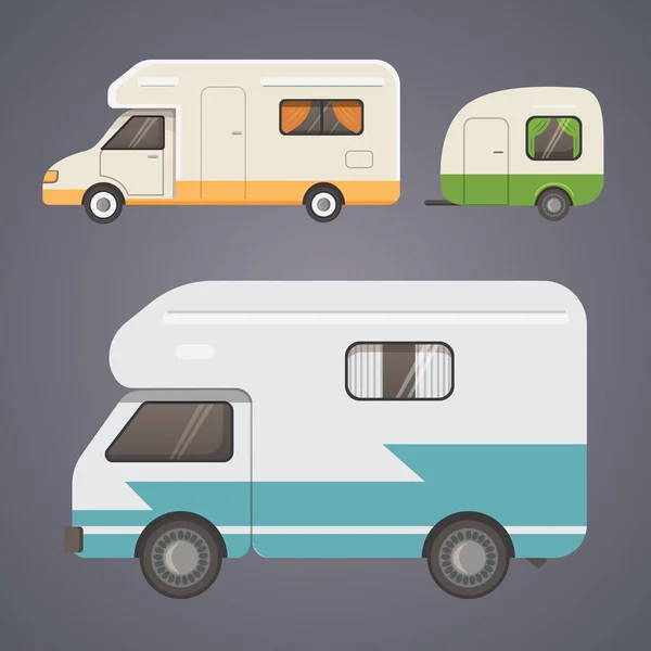 Retro camper trailer collection. car trailers caravan. tourism. — Stock Vector