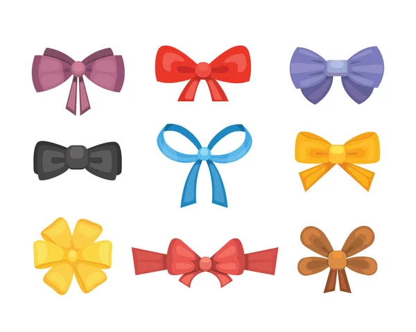 Cartoon cute gift bows with ribbons. color butterfly tie — Stock Vector