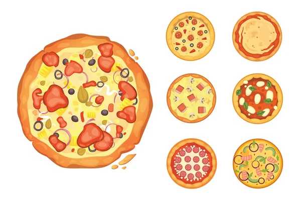 Pizza popular. Cocinero italiano y entrega de pizzas . — Vector de stock