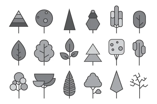 Ställ av vektor linje träd. Forest kreativa ikoner — Stock vektor