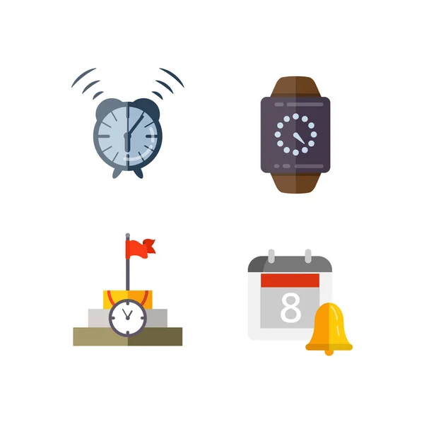 Time management planning and control. Clock, timer, speed, alarm, restore, calendar. Vector flat illustrations set. — Stock Vector