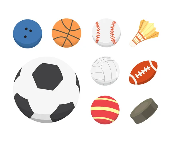 Conjunto de bolas coloridas de desenhos animados vetoriais. bolas de desporto ícones isolados — Vetor de Stock