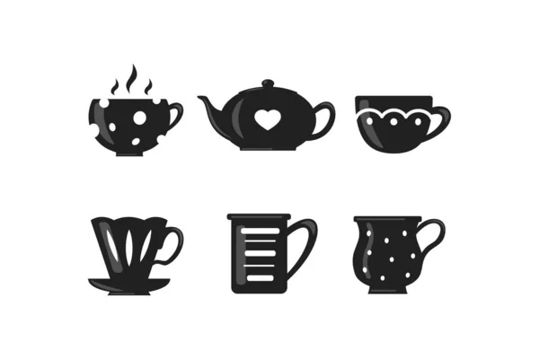 Набор для кофе и чая. Векторные иконки с чашкой чая в стиле мультфильма . — стоковый вектор