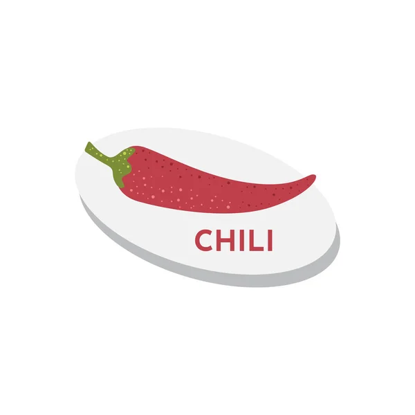 Текстурированный вектор Red Chilli изолирован в белом фоне. Красный чили-перец кайенн. Веганское сырье на тарелке . — стоковый вектор