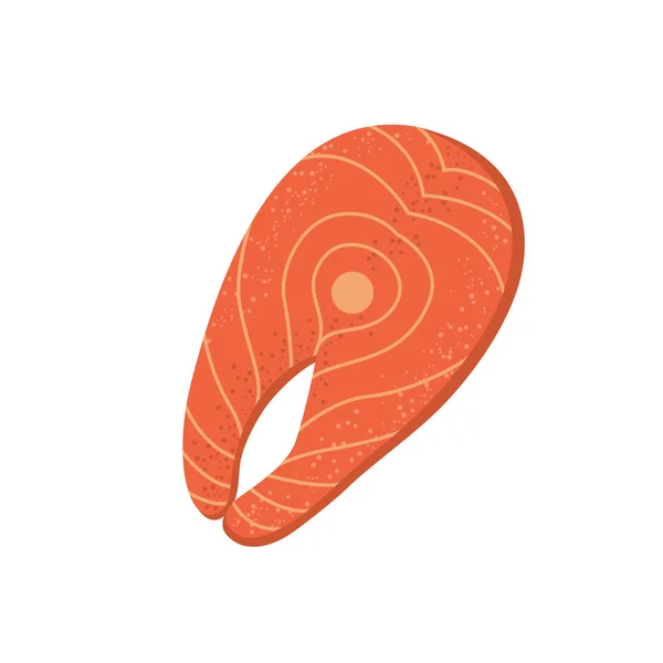 Icono de vector de carne de pescado rojo fresco. Filete de salmón crudo texturizado estilo de dibujos animados. Ilustración de mariscos ecológicos para menú de alimentos Aislado . — Archivo Imágenes Vectoriales
